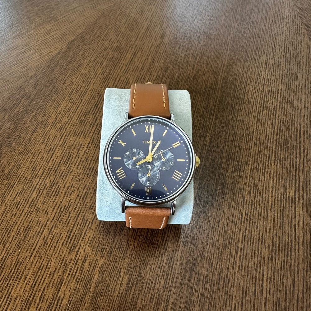 Timex Classic Brown Leather Watch with Black Dial